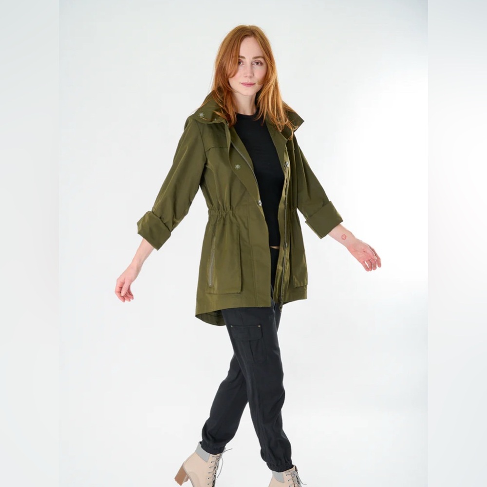 ANORAK Jacket With‎ Hidden Hood In Moss Green Women’s Size XS